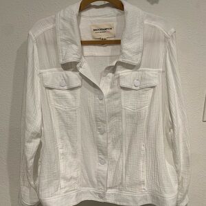 Isaac Mizrahi Live White Muslin Textured Button-Up Shirt, 1X